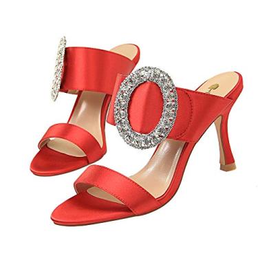 Imagem de YGJKLIS Sandálias femininas de 8,5 cm chinelos de salto agulha sapatos de praia pontiagudos bico aberto sandália confortável casual verão sapatos, Vermelho, 4.5