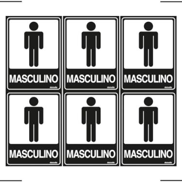 Imagem de Combo 6 Placas De Sinalização Banheiro Masculino 15x20 Ekomunike - A-466 F9e