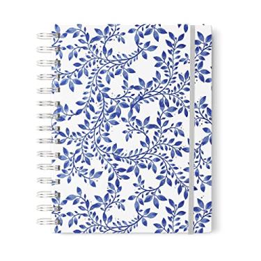 Imagem de Caderno espiral azul floral e folha de prata, 17,78 x 23 cm, quadriculado com pontos