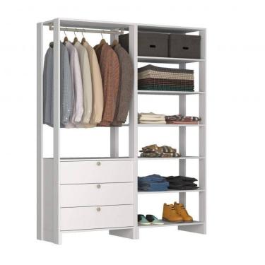 Imagem de Closet Modulado 2 Peças com 1 Cabideiro 3 Gavetas e 7 Nichos Yes Nova Mobile Branco
