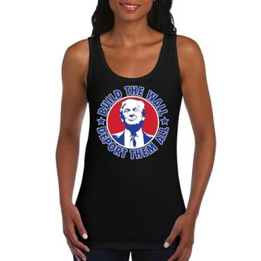 Imagem de Camiseta regata feminina Donald Trump 2024 Build The Wall Deport Them All MAGA America First FJB Republican President 47, Preto, P