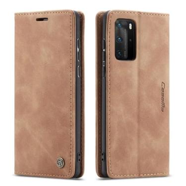 Imagem de Capa magnética de couro flip para Huawei P60 P50 P40 Lite P30 P20 Mate 60 30 Pro Capa para cartão carteira, marrom, (para Honor 80)