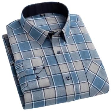 Imagem de Camisa masculina xadrez de manga comprida, macia, quente, casual, tecido lixado, flanela, lazer, camisa xadrez com bolso, Gz841, P
