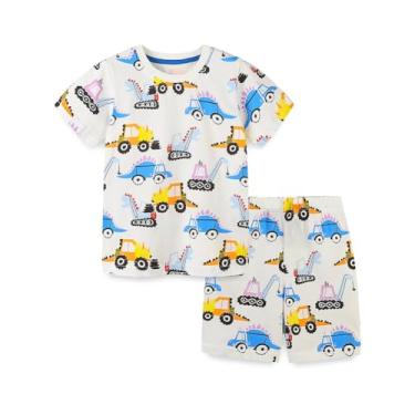 Imagem de HAPNBCELE Roupas de verão para bebês meninos, 2 peças, camiseta e shorts de manga curta, Dinossauro - carro, 100