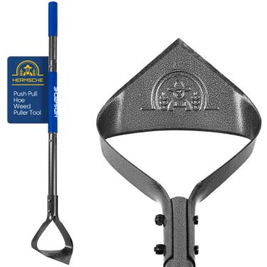Imagem de Hermsche Hula Hoe Push Pull Enxada Ferramentas Manuais de Jardinagem Cabo Longo Resistente Ajustável Enxada de Jardim Ferramenta Extrator de Ervas para Remoção de Ervas Daninhas de Aço Inoxidável Ferramentas de Cultivador de Enxada Dupla Lâmina em V