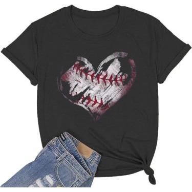 Imagem de Camiseta feminina de beisebol com estampa de mamãe e manga curta estampada com letras de softball, camisetas esportivas casuais, Cinza escuro 4, P