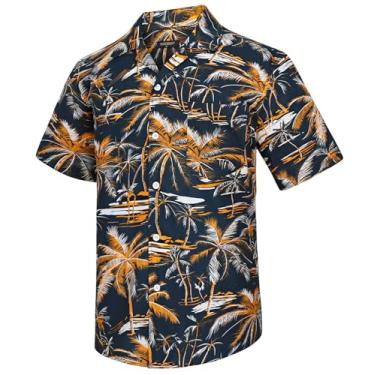 Imagem de Camisa masculina havaiana manga curta botão para praia tropical 100% algodão verão casual férias floral Aloha camisa, V2-1, P