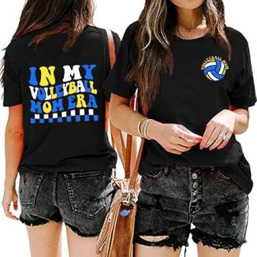 Imagem de Camiseta feminina de vôlei de vôlei com estampa do dia do jogo da mamãe e manga curta, Black Era, G