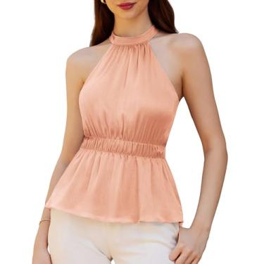 Imagem de GRACE KARIN Camiseta regata feminina 2024 verão frente única elegante peplum sem mangas elegante trabalho negócios casual, rosa, G