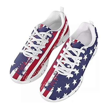 Imagem de Jeiento Tênis feminino de corrida esportivo, casual, viagem, caminhada, sem cadarço, respirável, para meninas adolescentes, Bandeira, 36