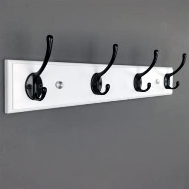 Imagem de 4 ganchos (branco) suporte de parede de cabideiro, ganchos de casaco pré-montados, cabide de parede resistente para casaco de inverno, chapéu, chave, grande decoração moderna rack de parede para entrada quarto casa de fazenda mudroom, 43 cm