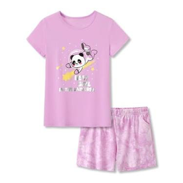 Imagem de Tebbis Pijama moderno tie dye astronauta panda para meninas, 2 peças, roxo, macio, conjunto de pijamas pijamas tamanho 4-18, Panda astronauta, 8