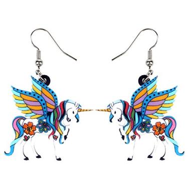Imagem de BONSNY Brincos pendentes de pingente de unicórnio de acrílico para mulheres, crianças, meninas, joias presentes, Acrílico