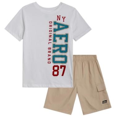 Imagem de AEROPOSTALE Conjunto de shorts para meninos - 2 peças de camiseta de manga curta e shorts cargo - conjunto de roupa de verão para meninos (4-16), Branco/creme, 4