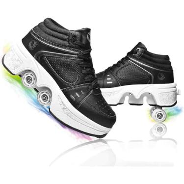 Imagem de Patins de polia de cano alto, sapatos de caminhada automáticos com rodas invisíveis/deformáveis, tênis e patins 2 em 1, patins esportivos ao ar livre para iniciantes, mulheres e homens, cano