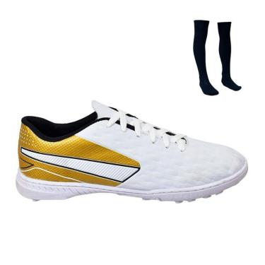 Imagem de Chuteira Society Impactor Costurada Sosaite Gramado Sintético Novo + Meião Esportivo-Unissex