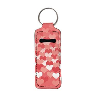Imagem de GOSTONG Bonito suporte labial pêssego chaveiro manga de clipe bolso bolso batom bálsamo labial coldre rastreador de batom salvaguarda, Coração rosa, tamanho �nico