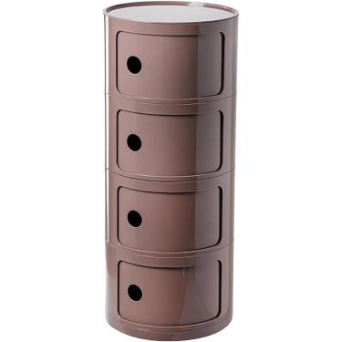 Imagem de Mesa de cabeceira redonda de plástico de 2/3/4 camadas com unidade de armazenamento baú com gavetas e porta deslizante Armário de cabeceira moderno nórdico para quarto (tamanho: 4 camadas, c