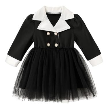 Imagem de YOUNGER TREE Fantasia infantil de Halloween para meninas, roupas combinando, preto, tutu, para crianças pequenas, 3 a 7 anos (3 a 6 meses, gola V preta)