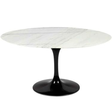 Imagem de Mesa De Jantar Saarinen Oval 137x90 Cm Mármore Branco Extra Base Preta