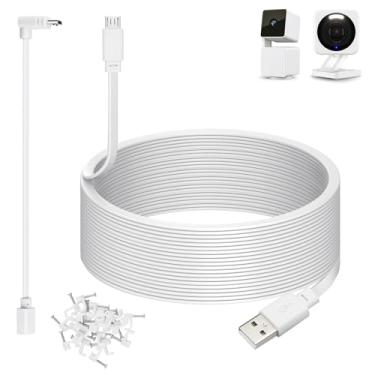 Imagem de Cabo de alimentação de 15 m para câmeras de segurança Wyze Cam v4, Wyze Cam Pan v3, Wyze OG, Wyze Cam v3 e v3 Pro - Extensão plana de 15 m para cabo de carregamento USB para micro USB com adaptador em