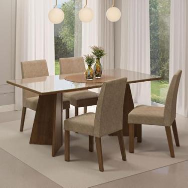 Imagem de Conjunto Sala de Jantar Mesa Tampo de Vidro 4 Cadeiras Rustic/crema/imperial Taylor Madesa