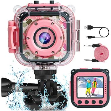 Imagem de DROGRACE Câmera infantil à prova d'água de vídeo digital HD câmera de ação esportiva filmadora DV para meninas, presente de aniversário, férias, aprendizagem, câmera, brinquedo de 4 cm, tela LCD