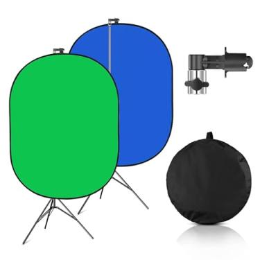 Imagem de Tela de fundo verde portátil com suporte, dobrável 1,5 x 2,1 m, Chromakey, azul e verde, 2 em 1, cenário dobrável pop-up para fotos e vídeos, jogos (verde e azul)