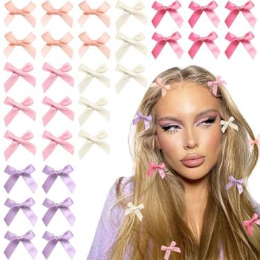 Imagem de YAEISM 30 peças mini presilhas de cabelo 5 cores bonito laços de cabelo clipes kawaii fita de cabelo cetim bege roxo rosa acessórios de cabelo para meninas mulheres