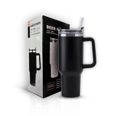 Imagem de Copo Térmico 1200ml Aço Inoxidável Manter Bebidas Quentes Frio Café Chá Água Alta Capacidade Durável Elegante Ideal Casa Trabalho Aventuras - PRETO