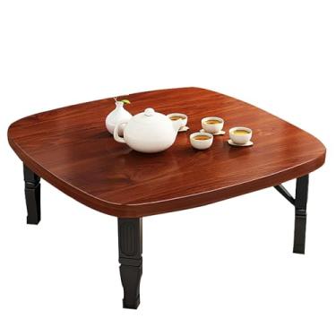 Imagem de Mesa de jantar dobrável japonesa, mesa de centro dobrável de madeira, mesa baixa para sentar no chão, mesa quadrada de tatami pequena para economia de espaço