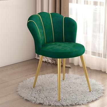 Imagem de Cadeira penteadeira com encosto, cadeira de sala em formato de concha com pernas de metal dourado, assento de tecido acolchoado, para sala de estar/vestiário/quarto/escritório doméstico/cozi