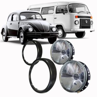 Imagem de Farol Fusca Kombi com Aro, Cor Preta, 1974 à 1996