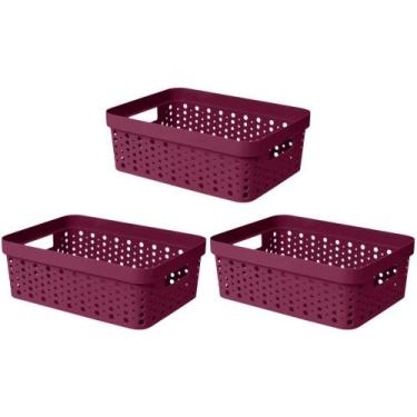Imagem de Kit 3 Cesto Organizador s/Tampa Trama Rattan 11L Multiuso Plástico - U