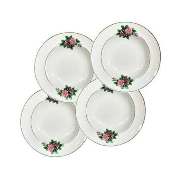 Imagem de Jogo 4 Pratos Fundos De Porcelana Decorados C/ Filete - AMA
