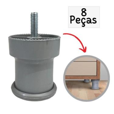Imagem de Kit 8 Pés Cama Box Sofá Moveis E Armário Altura 6cm - PÉ ARMARIO, Cinz