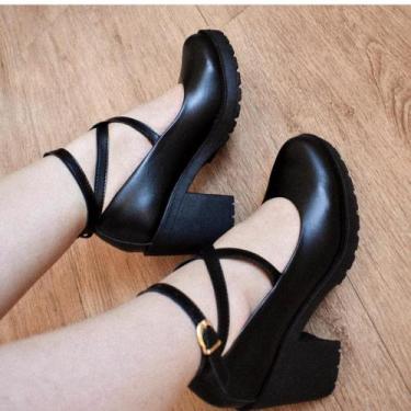 Imagem de Sandália Scarpin Boneca Salto Tratorado Tiras Fivela Original Grife Mu