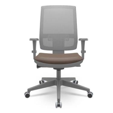 Imagem de Cadeira Brizza Diretor Grafite Tela Cinza Assento Vinil Marrom Autocom