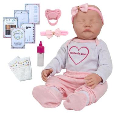 Imagem de Bebe Tipo Reborn Menina Recém Nascida Olho Fechado Fofinha - Cegonha R