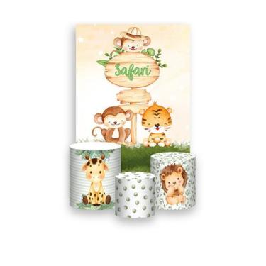 Imagem de Painel De Festa Vertical 1,50 x 2,20 + Trio De Capas Cilindro - Safari
