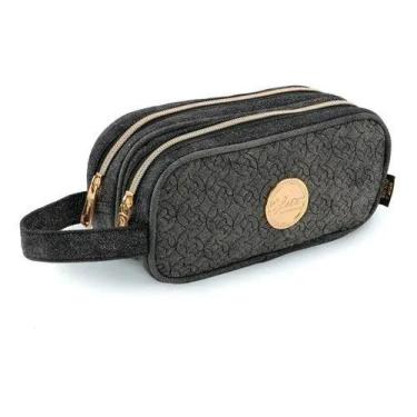 Imagem de Estojo Escolar Duplo Feminino Jeans Glitter Seanite Super Reforçado, P