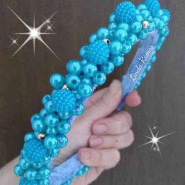Imagem de Tiara arco chá revelação customizada com pérolas artesanal. - Ateliê L