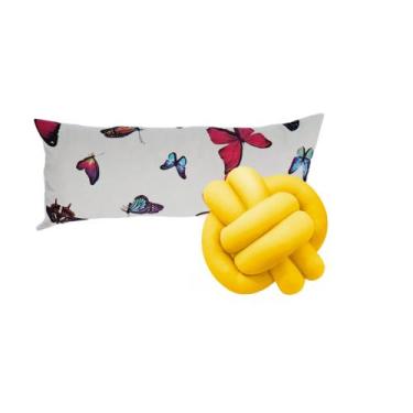 Imagem de Kit Luxo Casa 1 Almofada Baguete Borboleta + 1 Nó - Gabi Flor, Amarelo