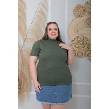 Imagem de T-shirt Gola Alta Plus Size Feminina Zara Basic algodão Lisa - kelly, 
