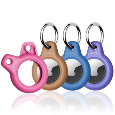 Imagem de SUPFINE Para suporte de AirTag, pacote com 4 capas AirTag com chaveiro, capa para etiqueta de ar com chaveiro para Apple Tags, capa de Airtags para carteira, bagagem, gato, cachorro, animais de