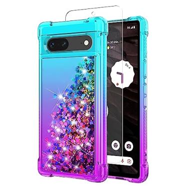 Imagem de YZOK Capa para Pixel 7a, Capa para Google Pixel 7a, com protetor de tela HD, capa de telefone fofa flutuante líquida de areia movediça gradiente para Pixel 7a (azul-petróleo/roxo)