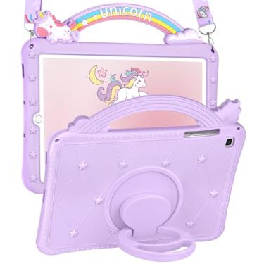 Imagem de Wazzasoft Capa para Samsung Galaxy Tab S6 Lite de 10,4 polegadas - Capa feminina fofa com desenho kawaii roxo com alça e suporte exclusivo feminino Funda para Samsung Tab S6 Lite (2022/2020)