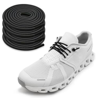 Imagem de NDTEZUGT 2 pares de cadarços elásticos para tênis On Cloud 5 e 6, cadarços de substituição de cordas redondas elásticas de 1/10" (2,5 mm), Preto (atualização), 18''/45cm