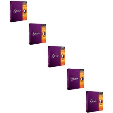 Imagem de Kit 5 Encordoamento Violão Aço 012 Elixir Phosphor Bronze 16052 Made I