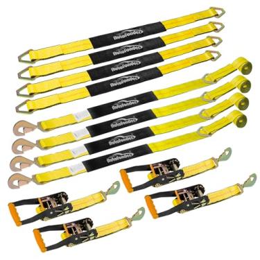 Imagem de Autofonder Kit completo de amarração de correia de eixo de 3 m para veículos resistentes, força de ruptura, 4,5 kg, limite de carga de trabalho, correias de pneu de carro para carro, caminhão, UTV e mais